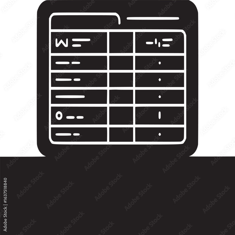 Aufkleber a black and white illustration of a table with rows and columns and various symbols inside it