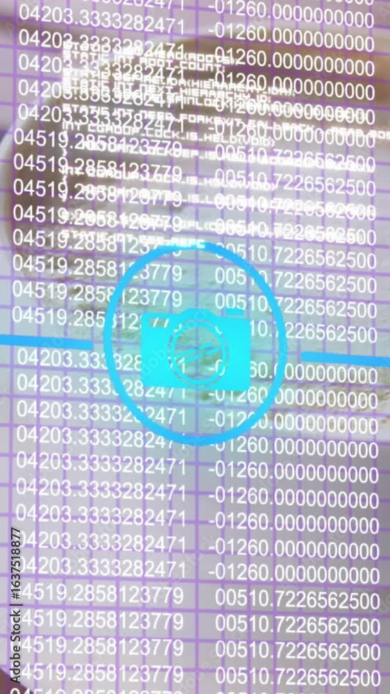 Poster animation of looping numbers and application icons over close up of coffee cup with froth on table