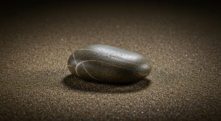 Dark Grey River Rock on Brown Sand: Zen Minimalist Photography