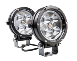 Pair of powerful led spotlights isolated on transparent background