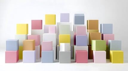 Colorful square blocks arranged in a tiered display.