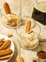affogato coffee with ice cream and cookies