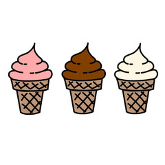 Set of Chocolate, Strawberry, and Vanilla Ice Cream