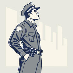 A cartoon style illustration of a police officer in a side view