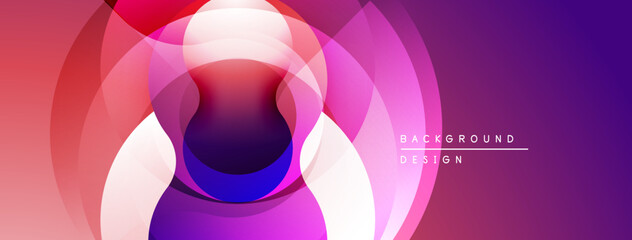 Abstract circles overlap, creating vibrant gradients. Pink, purple hues dominate composition. Modern design element.