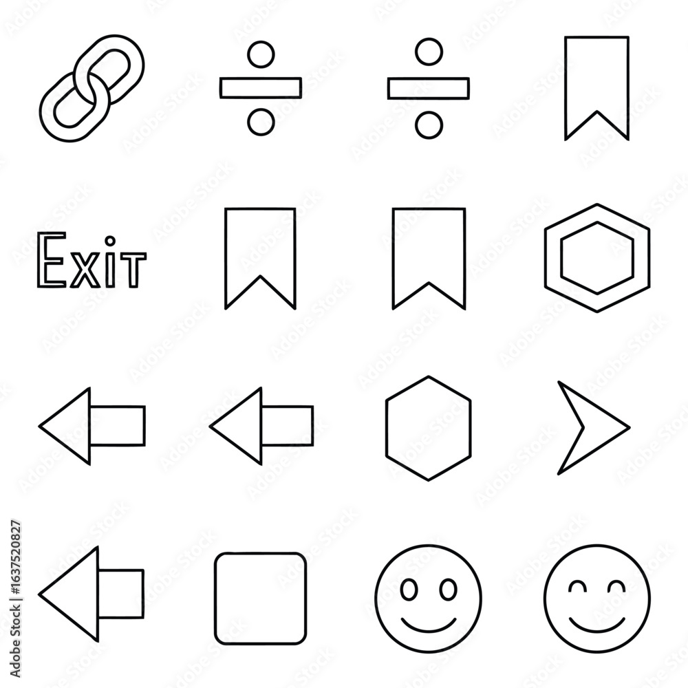 Poster art of set of basic outline icons isolated on white background for web and mobile app design, user i