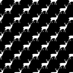 seamless pattern with white silhouettes of reindeers under black background