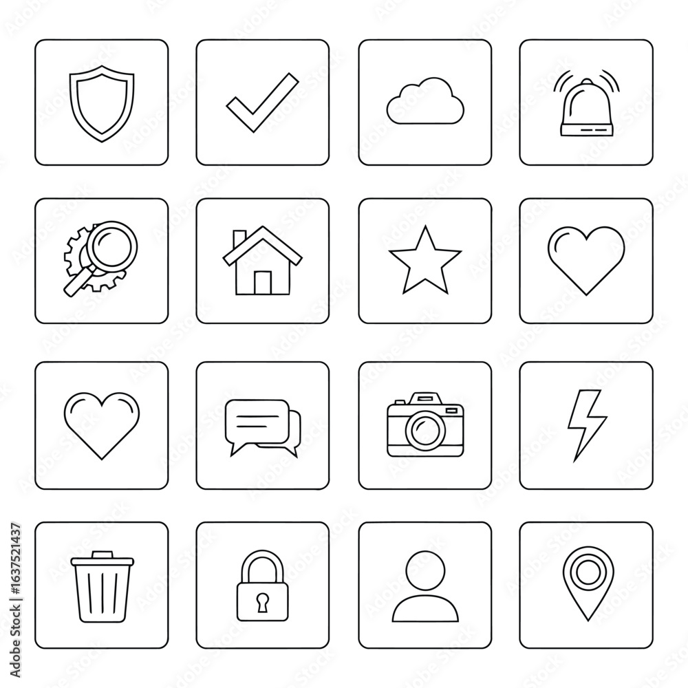 Aufkleber art of set of thin line icons representing various functions and settings isolated on white backgrou