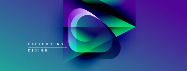 Abstract design features vibrant blue, green hues. Overlapping shapes create dynamic visual effect. Modern background suitable for presentations.