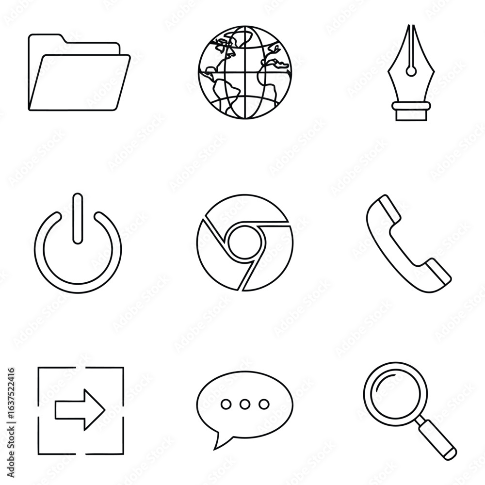 Poster art of set of essential thin line icons isolated on white background, perfect for web design and use