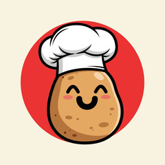 Cartoon Potato Character Wearing Chef Hat on Red Circle Background 3D Vector Illustration