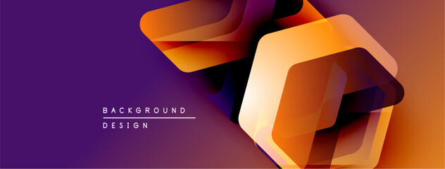 Obraz premium Abstract geometric shapes overlap, creating dynamic orange hues over purple background. Modern design elements suggest innovation, technology.