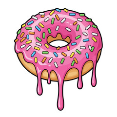 3D Render of a Delicious Pink Glazed Donut with Colorful Sprinkles and Dripping Icing Vector Illustration