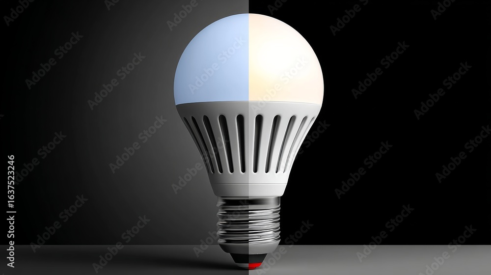 Poster light bulb is lit up and is in the middle of a black background