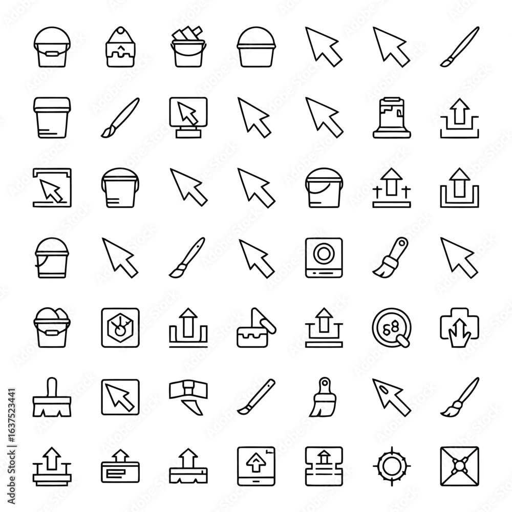 Poster art of collection of simple line icons isolated on white background for graphic design, art, paintin