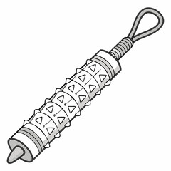 A stylized black and white illustration of a medieval flail weapon with a spiked head and a loop for a handle