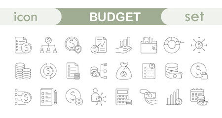 Set of linear icons on the topic of budget.