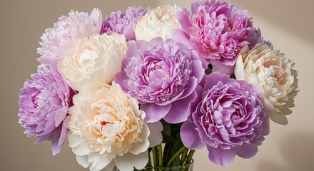 優美な牡丹の花束 柔らかな光で輝く花びら 豪華な質感. AI Generated