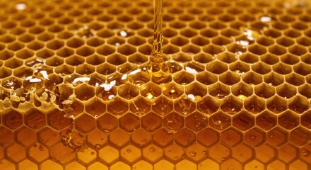 Golden Honeycomb Dripping Sweetness: Natural Honey Texture Background