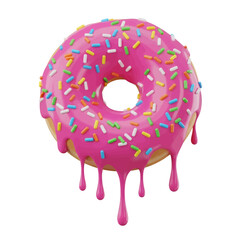 3D Render of a Delicious Pink Glazed Donut with Colorful Sprinkles and Dripping Icing Vector Illustration