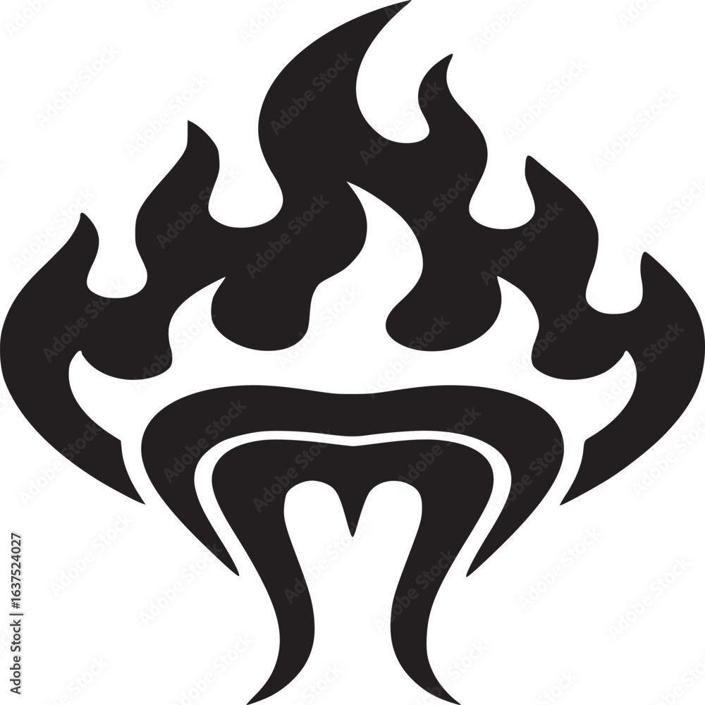 Aufkleber a stylized black and white image of a flame design with a unique bottom section element shape