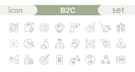 Linear B2C icon set, vector.