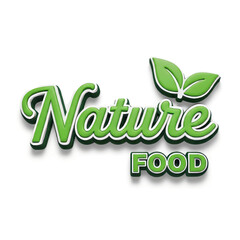 Nature Food Logo 3D Vector Illustration Organic and Natural Product Emblem with Green Leaves