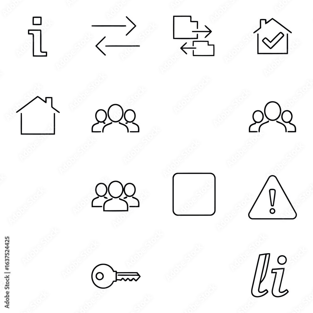 Poster art of essential user interface icons isolated on white background for web and app design with simpl