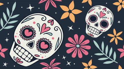 Ornate Sugar Skulls with Floral Decorations.