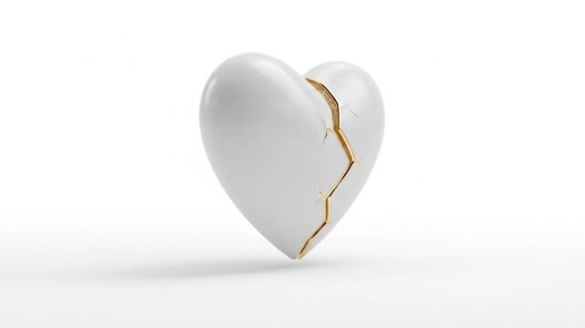Broken Heart, Gold Crack, White Porcelain Art