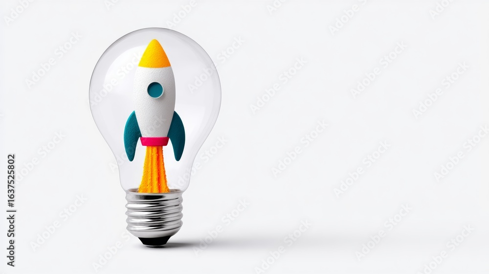 Poster light bulb with a rocket inside of it