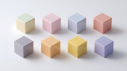 Array of pastel-colored cubes arranged on a white surface.
