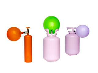 helium gas cylinder for inflating balloons isolated on white background
