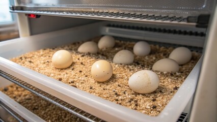 Eggs in Incubator with Sand and Healthy Environment for Hatching