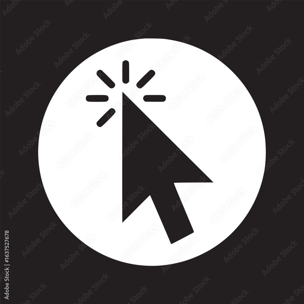 Aufkleber black and white image of a cursor clicking inside a circle on a black background design element