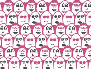 Set of funny cartoon monsters eggs faces easter pattern pink background