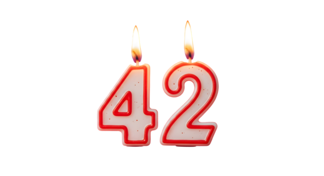 A close up of two birthday candles shaped like the number forty two against a black background - Powered by Adobe