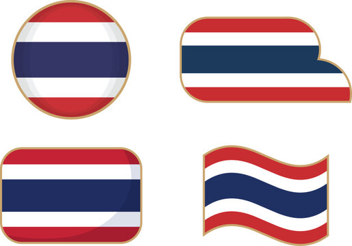 Thailand Flag Vector Icon Set. Multiple Shapes and Styles of Thai National Flag in Red, White, and Blue Colors. Patriotic Symbols for Independence Day, Travel, and Cultural Themes