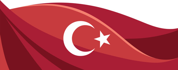 Turkey Flag Vector Illustration. Waving Turkish National Flag Design with Crescent and Star on White Background