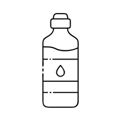Outline vector illustration of a bottle with liquid and drop for medical or cosmetic use design