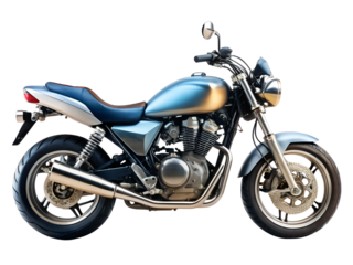 Blue and gold motorcycle isolated on transparent background