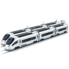 Modern, white high-speed train carriages in a row on tracks.