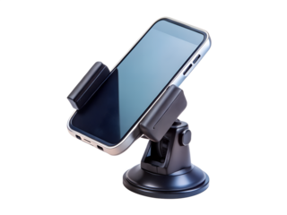 Smartphone in a car mount holder isolated on transparent background
