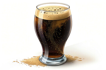 Full glass of tasty dark beer with foam