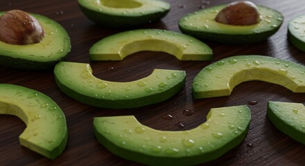 Juicy Avocado Slices on Dark Wood: Fresh, Vibrant, Healthy Food Photography