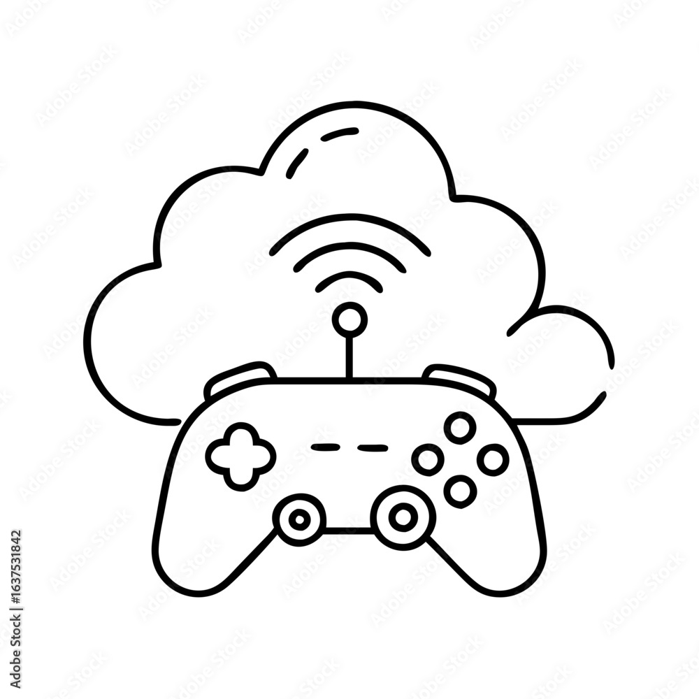 Poster cloud gaming service concept with controller and wifi for online video game streaming access