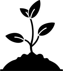 Young Plant Silhouette with Three Leaves and Soil Mound