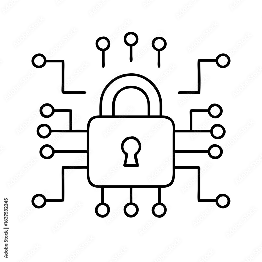 Poster cybersecurity lock icon for data protection and network security illustration concept vector