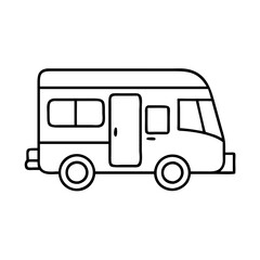 Outline drawing of a recreational vehicle for camping and travel adventures on the road trip