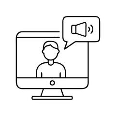 Online presentation webinar conference call with speaker and sound notification icon vector